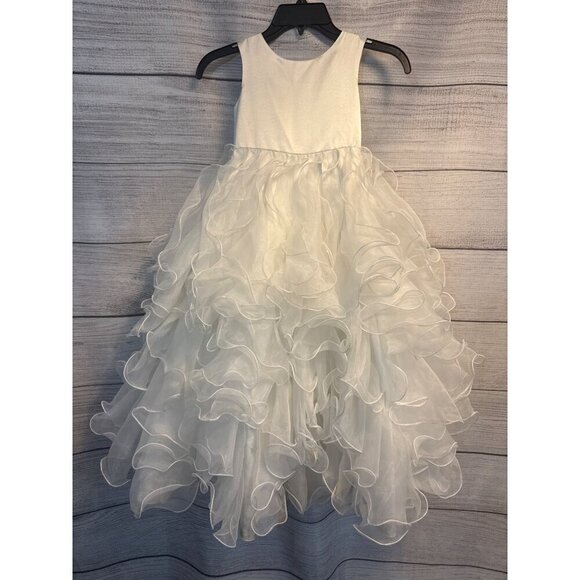 Girls Ruffled Sleeveless Dress With Organza Layers & Satin Bodice Flower Girl - Picture 1 of 4